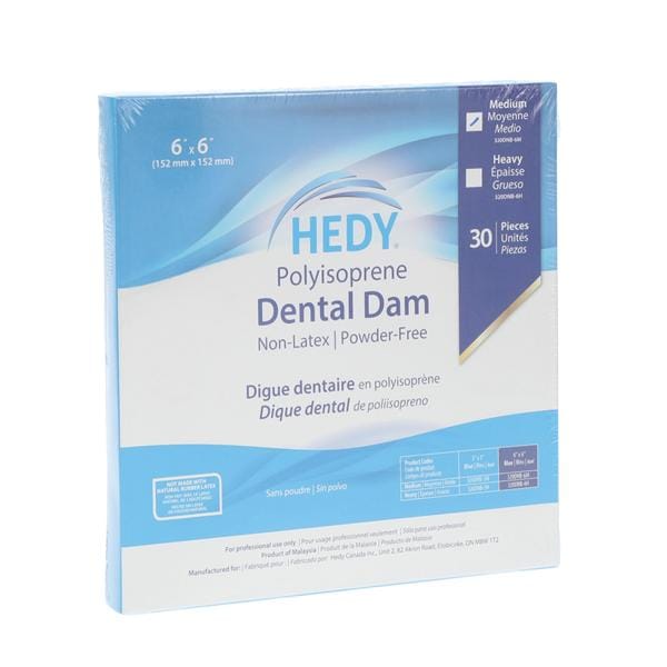 Hedy Polyisoprene Dental Dam Latex-Free Rubber Dam 6 in x 6 in Md Gg Blu 30/Bx