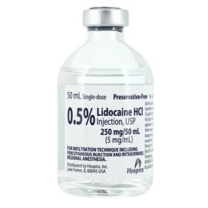 Lidocaine HCl Injection 0.5% Preservative Free SDV 50mL Each