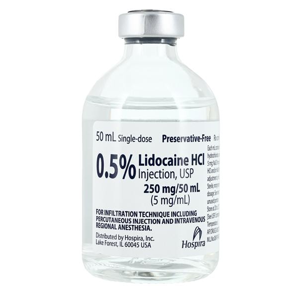 Lidocaine HCl Injection 0.5% Preservative Free SDV 50mL Each