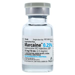 Marcaine Injection 0.25% No Preservative SDV 10mL Each