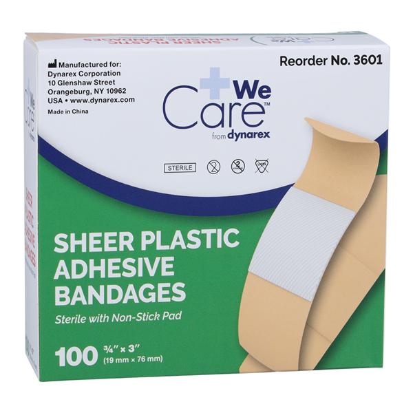 DynaSafety Adhesive Bandage Plastic 3/4x3" Sheer Sterile 100/Bx, 24 BX/CA