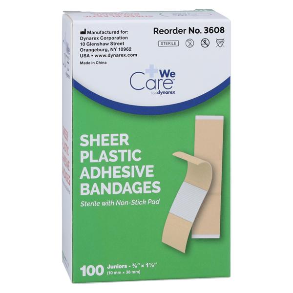DynaSafety Adhesive Bandage Plastic .38x1.5" Sheer/Flesh Sterile 100/Bx, 36 BX/CA