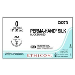Perma-Hand Suture 0 8-18" Silk Braid CT-2 Black BX