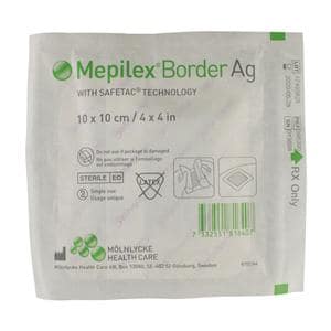 Mepilex Border Ag Foam Dressing 4x4" Adhesive Adherent LF, 10 BX/CA