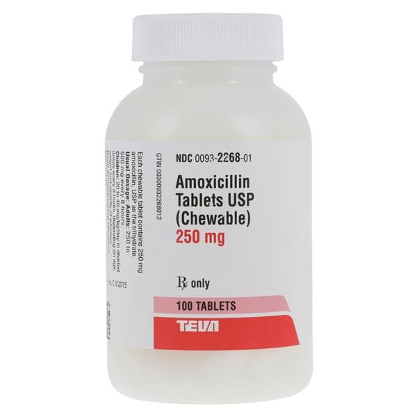Amoxicillin Chewable Tablets 250mg Bottle 100/Bt