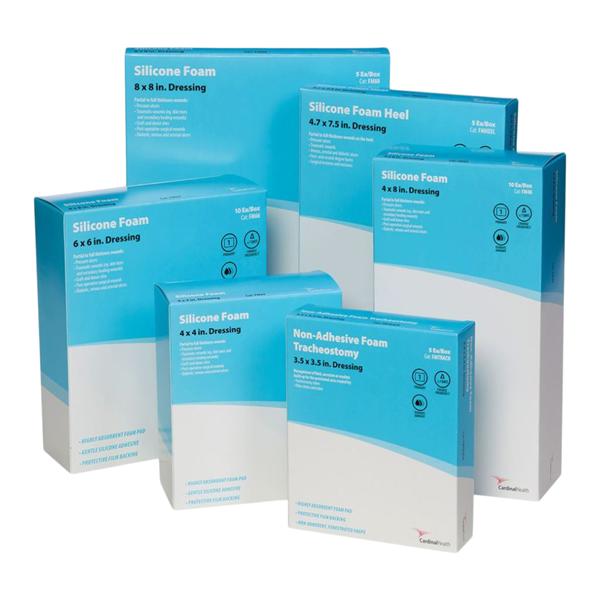 Foam Border Wound Dressing 4x4" Sterile Square Silicone Adhesive Wht Spr Abs LF, 5 BX/CA