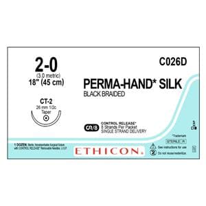 Perma-Hand Suture 2-0 8-18" Silk Braid CT-2 Black Bx