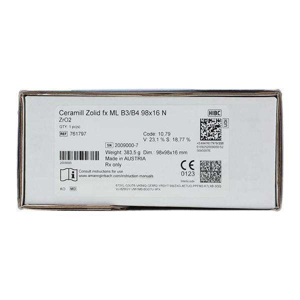 Ceramill Zolid FX Zirconia Disc B3/B4 98x16 Ea