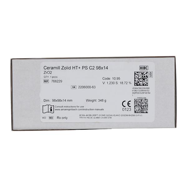 Ceramill Zolid HT+ Zirconia Disc C2 98x14 Ea - Ceramill Zolid HT+ Zirconia Disc C2 98x14 Ea - Image 1