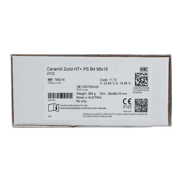 Ceramill Zolid HT+ Zirconia Disc B4 98x16 Ea product image