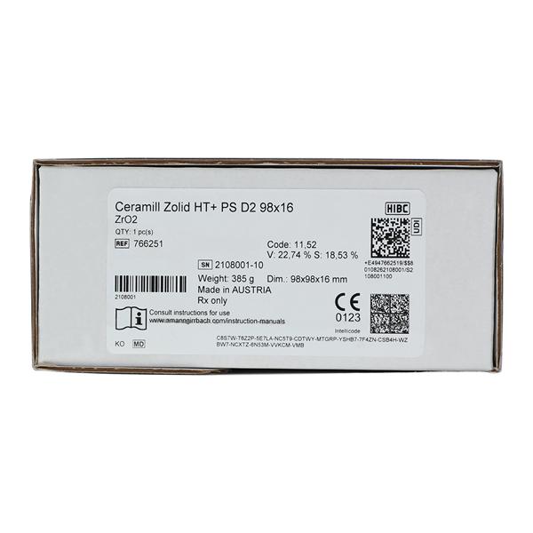 Ceramill Zolid HT+ Zirconia Disc D2 98x16 Ea product image