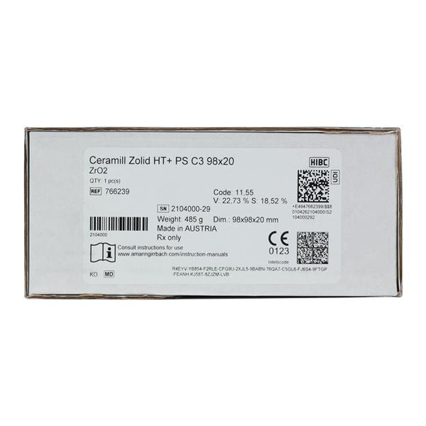 Ceramill Zolid HT+ Zirconia Disc C3 98x20 Ea - Ceramill Zolid HT+ Zirconia Disc C3 98x20 Ea - Image 1