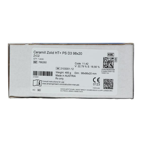 Ceramill Zolid HT+ Zirconia Disc D3 98x20 Ea - Ceramill Zolid HT+ Zirconia Disc D3 98x20 Ea - Image 1