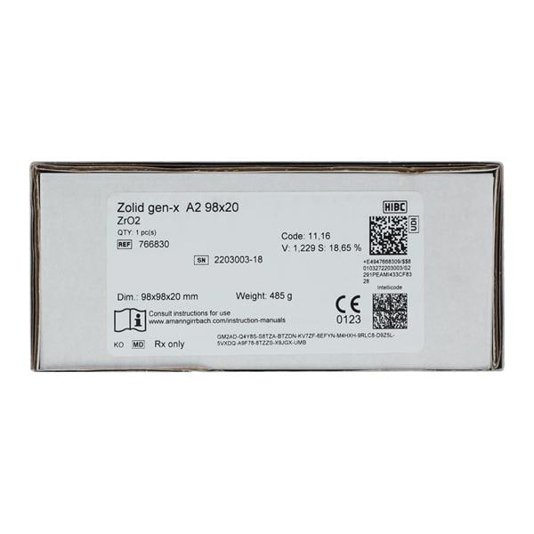 Zolid Gen-X Zirconia Disc A2 98x20 Ea - Zolid Gen-X Zirconia Disc A2 98x20 Ea - Image 1