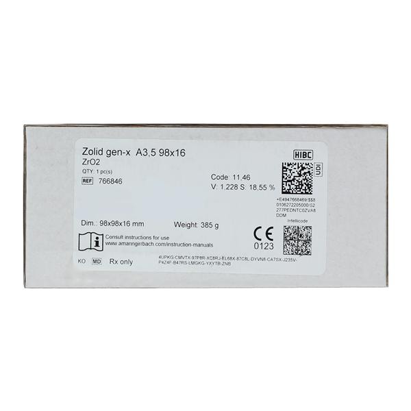 Zolid Gen-X Zirconia Disc A3.5 98x16 Ea