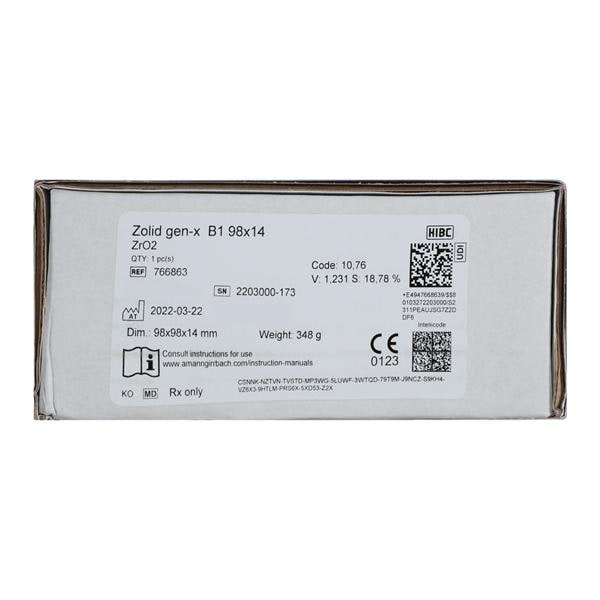 Zolid Gen-X Zirconia Disc B1 98x14 Ea - Zolid Gen-X Zirconia Disc B1 98x14 Ea - Image 1