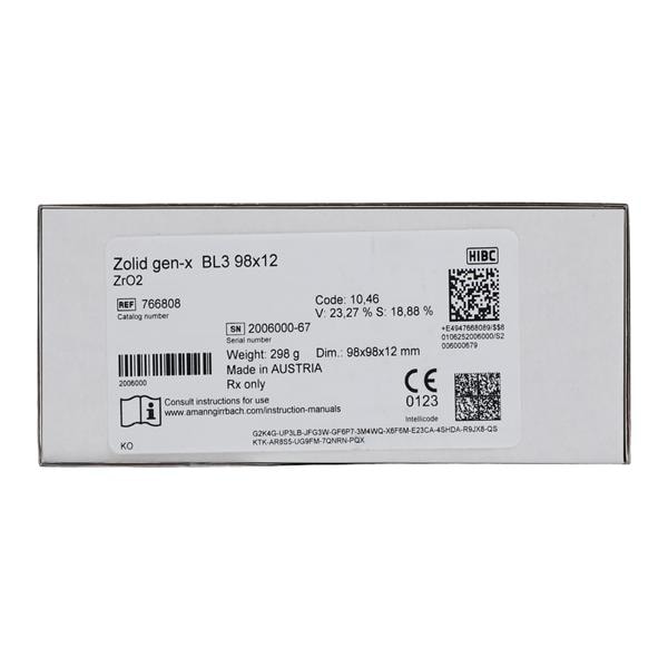 Zolid Gen-X Zirconia Disc BL3 98x12 Ea product image