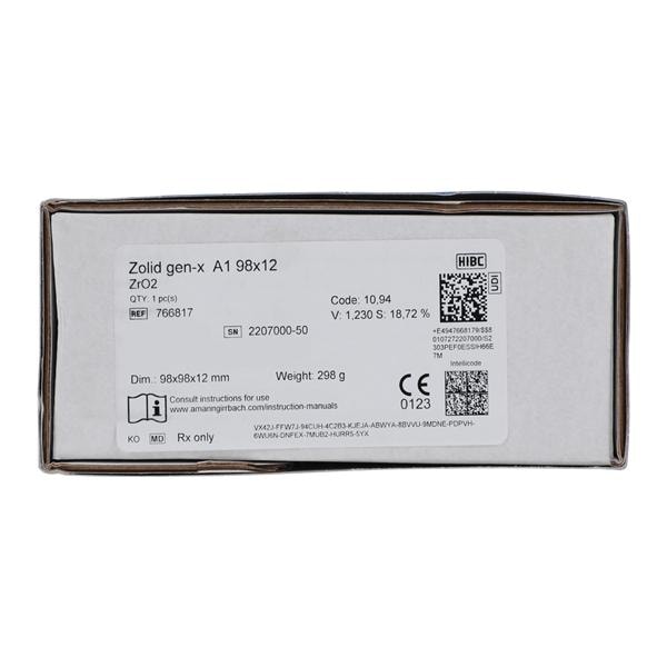 Zolid Gen-X Zirconia Disc A1 98x12 Ea - Zolid Gen-X Zirconia Disc A1 98x12 Ea - Image 1