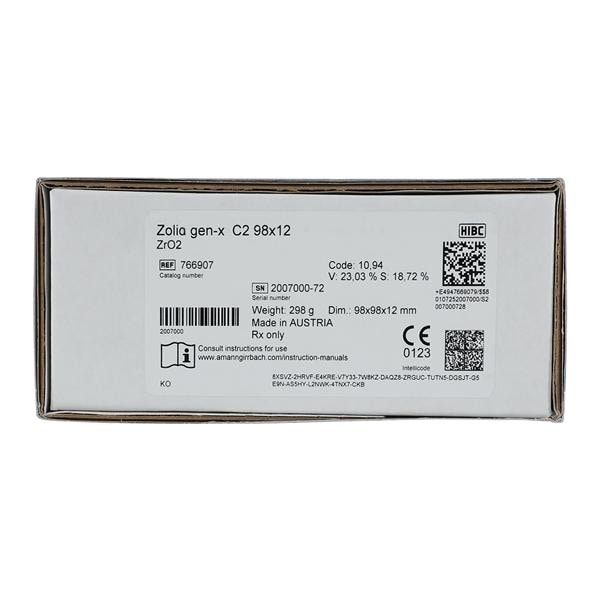 Zolid Gen-X Zirconia Disc C2 98x12 Ea product image