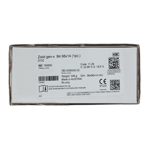 Zolid Gen-X Zirconia Disc B4 98x14 Ea product image