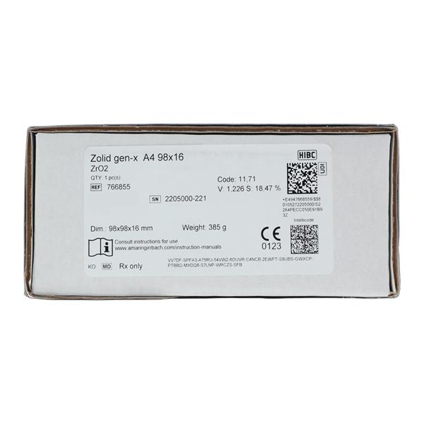 Zolid Gen-X Zirconia Disc A4 98x16 Ea - Zolid Gen-X Zirconia Disc A4 98x16 Ea - Image 1