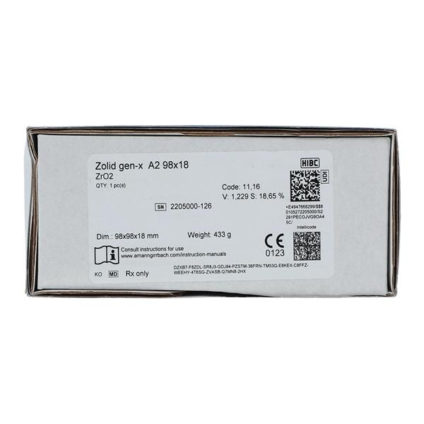 Zolid Gen-X Zirconia Disc A2 98x18 Ea - Zolid Gen-X Zirconia Disc A2 98x18 Ea - Image 1