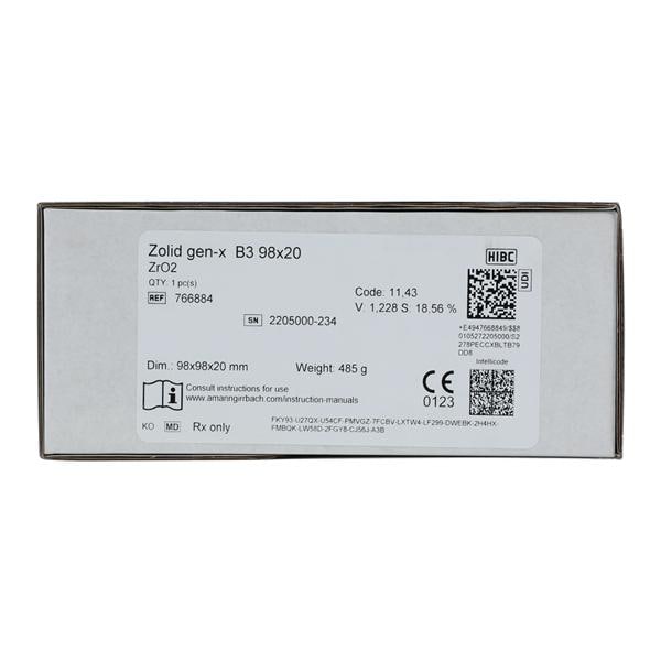 Zolid Gen-X Zirconia Disc B3 98x20 Ea - Zolid Gen-X Zirconia Disc B3 98x20 Ea - Image 1