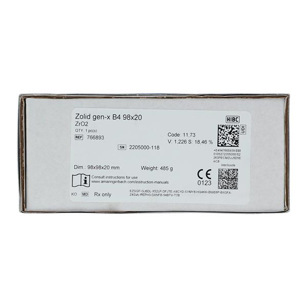 Zolid Gen-X Zirconia Disc B4 98x20 Ea - Zolid Gen-X Zirconia Disc B4 98x20 Ea - Image 1