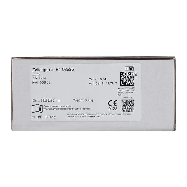 Zolid Gen-X Zirconia Disc B1 98x25 Ea - Zolid Gen-X Zirconia Disc B1 98x25 Ea - Image 1