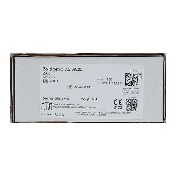 Zolid Gen-X Zirconia Disc A2 98x22 Ea product image