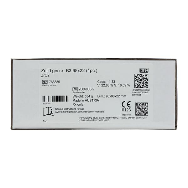 Zolid Gen-X Zirconia Disc B3 98x22 Ea product image