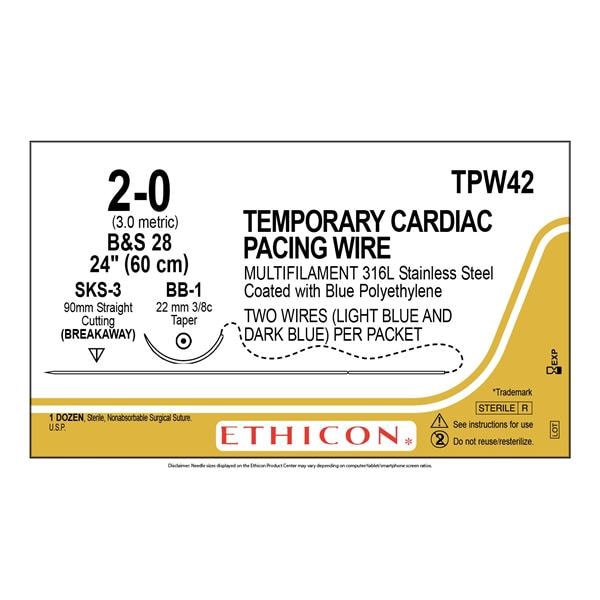 Temporary Pacing Wire Wire 2-0 2-24" B&S 28 Multifilament BB-1/SKS-3 DkBlu BX