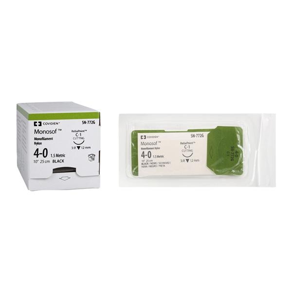Monosof Suture 4-0 10" Nylon Monofilament C-1 Black 12/Ca