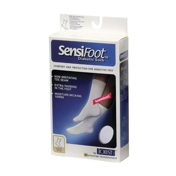 Jobst Sensifoot Compression Diabetic Socks Crew Length Small Unsx M6-8/W7-9 Wht