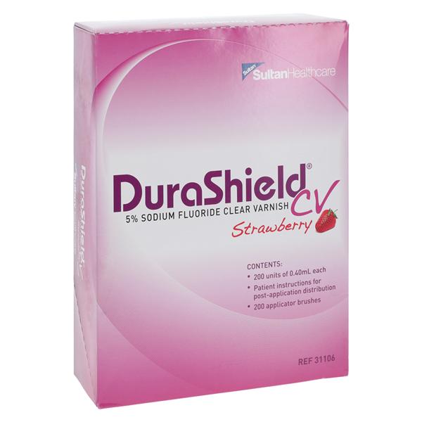 DuraShield CV Fluoride Varnish Bulk Pack 5% NaF 0.4 mL Strawberry Clear 200/Bx