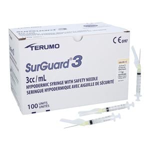 SurGuard 3 Hypodermic Syringe/Needle 20gx1.5 3cc Yw LL Sfty No Dead Spc 100/Bx