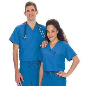 Jockey Scrub Shirt V-Neck 1 Pocket Short Sleeves 3X Large Royal Blue Unisex Ea