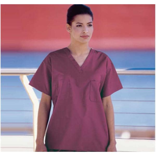 Fashion Seal Scrub Shirt 1 Pocket Set-In Sleeves Small Cranberry Unisex Ea
