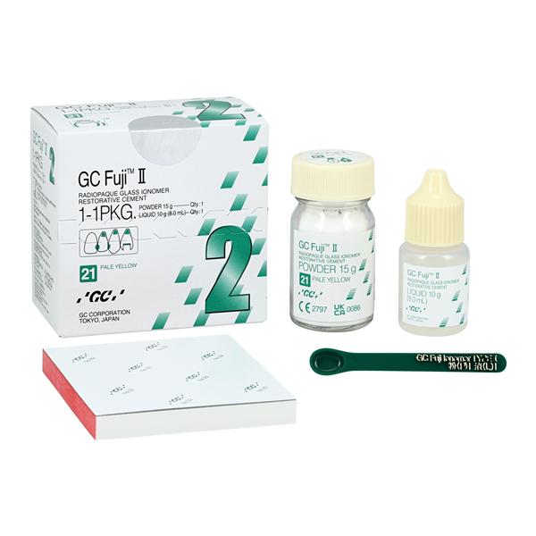 GC Fuji II Glass Ionomer Powder / Liquid 21 Pale Yellow 1:1 Package Ea