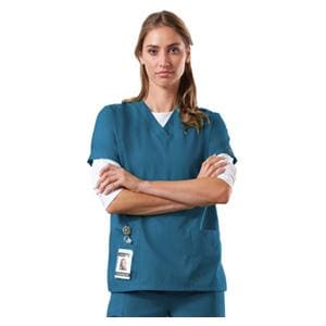 Cherokee Scrub Shirt V-Neck Short Sleeves 5X Large Caribbean Blue Womens Ea
