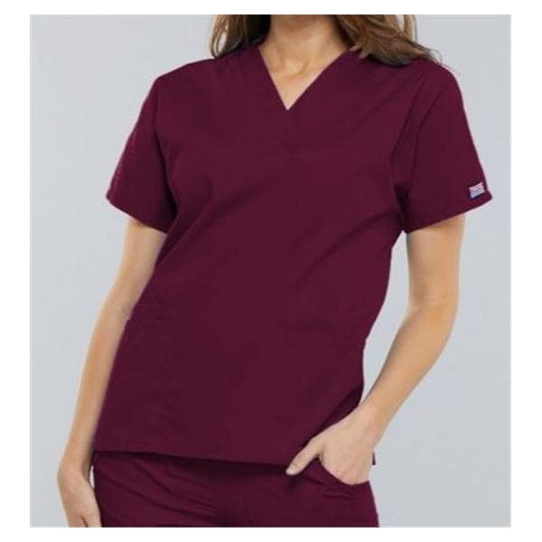 Cherokee Scrub Shirt V-Neck 3 Pockets Short Sleeves 5X Large Wine Womens Ea