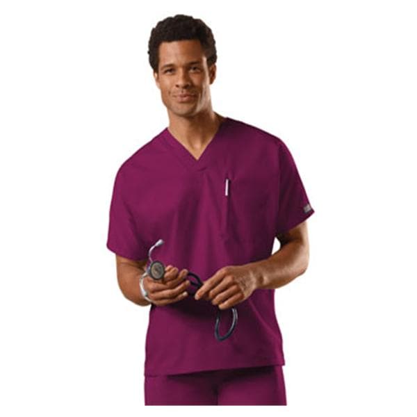 Cherokee Scrub Shirt V-Neck 1 Pocket Short Sleeves Large Wine Unisex Ea