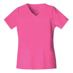 Scrub Shirt V-Neck 3 Pockets Short Sleeves 2X Large Shocking Pink Womens Ea