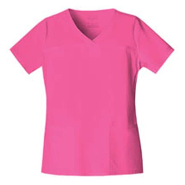 Scrub Shirt V-Neck 3 Pockets Short Sleeves 2X Large Shocking Pink Womens Ea
