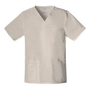 Cherokee Scrub Shirt V-Neck 4 Pockets Short Sleeves Medium Khaki Unisex Ea