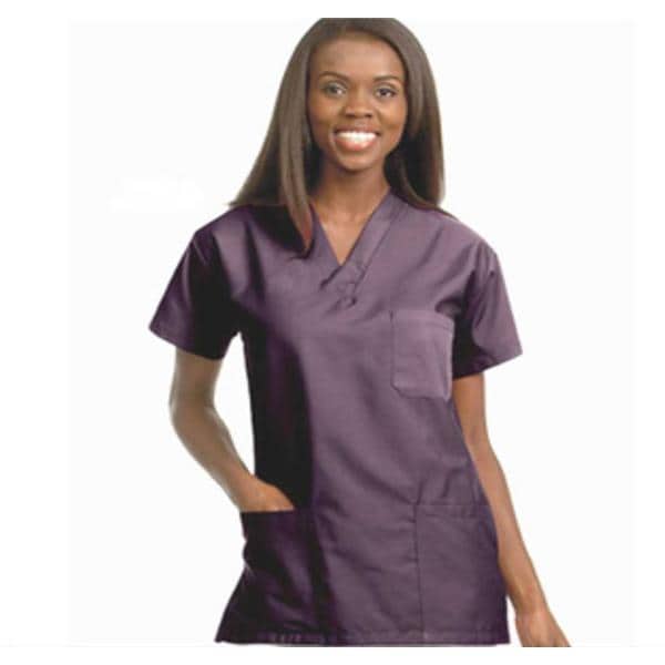 Fashion Poplin Scrub Shirt V-Neck 3 Pockets X-Large Eggplant Unisex Ea