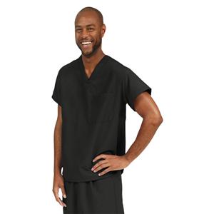 Scrub Shirt V-Neck Short Sleeves Small Black Unisex Ea