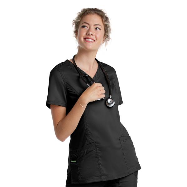 Scrub Top V-Neck Tunic 3 Pockets Large Black Womens Ea