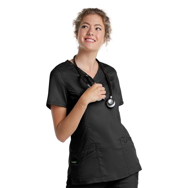 Scrub Top V-Neck Tunic 3 Pockets Medium Black Womens Ea