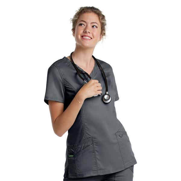 Scrub Top V-Neck Tunic 3 Pockets 2X Small Gray Womens Ea